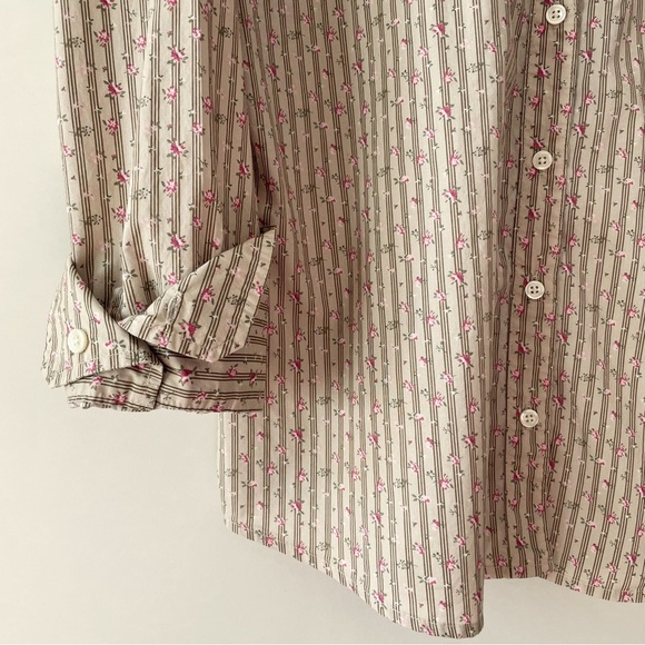 Vintage Old Navy Tan & Pink Floral Cotton Button Down Collared Shirt Size XXL - Picture 7 of 13